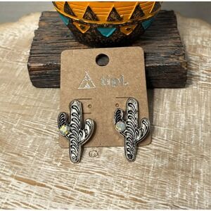 Tipi Cactus Earrings Silver Tone AB Rhinestone Stud Western Boho Women Jewelry